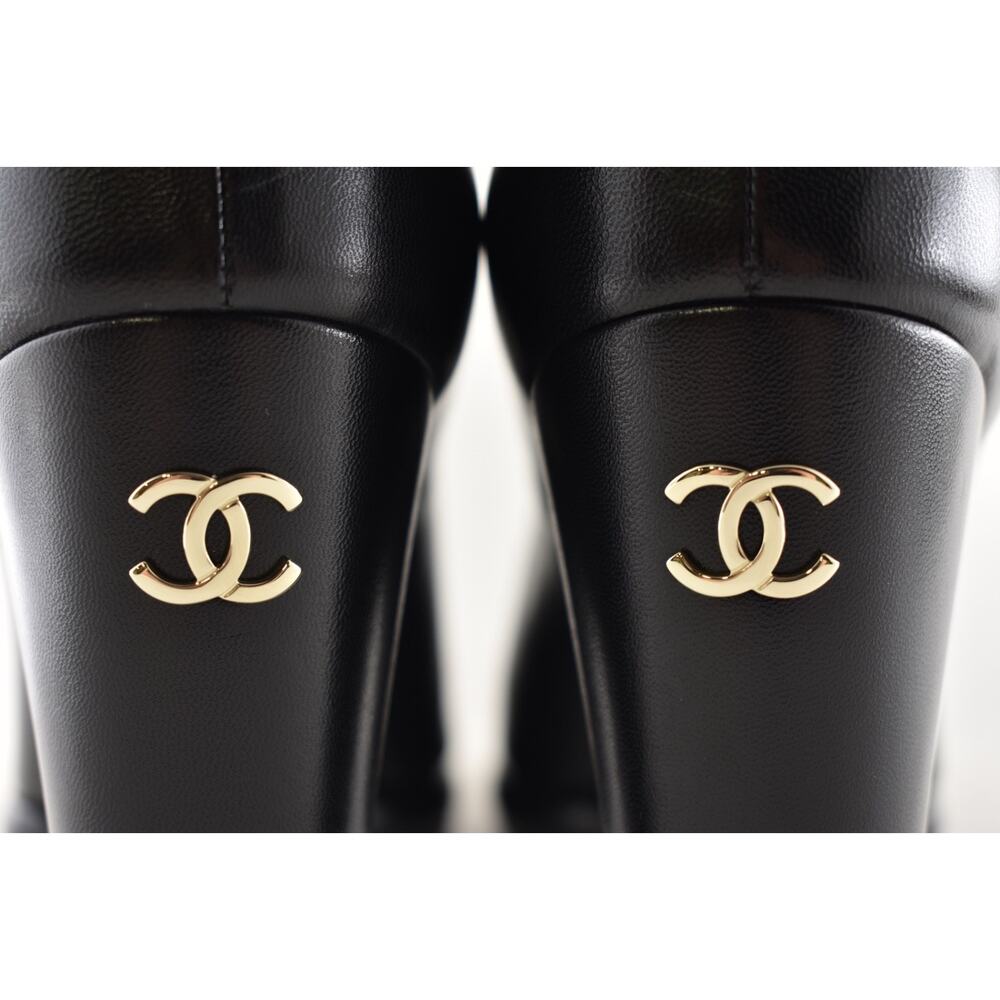 Chanel 24B Black CC Logo Mary Jane Ankle Strap Block Heel Platform Pumps 41 - Picture 15 of 16